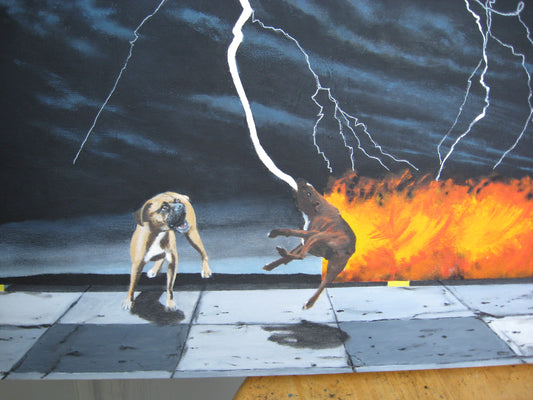 DARK SKY WITH TWO DOGS.